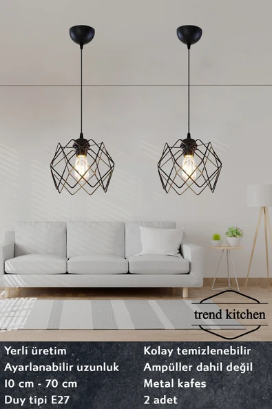 Trend Kitchen 2 Adet Koza Glass One Mutfak, Antre, Koridor Salon, Oturma Odası, Hol Sarkıt Aydınlatma Avize ürün görseli 1