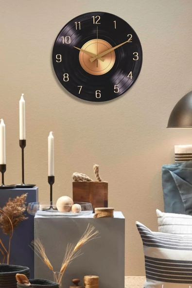 Trend Kitchen Aurenzo Prımo Sessiz Mekanizmalı Gold Detaylı Premium Ahşap Duvar Saati ürün görseli 1