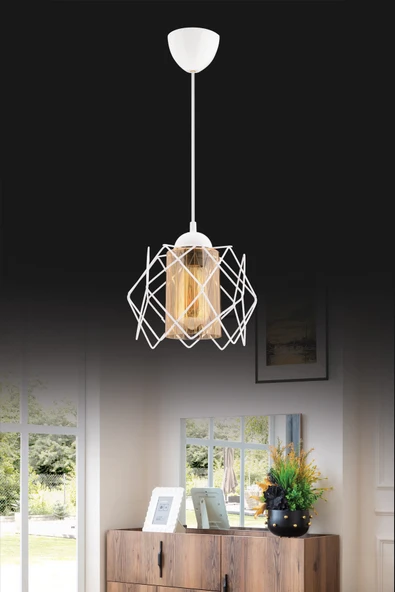 Trend Kitchen Modern Elegante Tekli Beyaz Bal Mika Camlı Salon Mutfak oturma Odası Hol Avize Aydınlatma ürün görseli 1