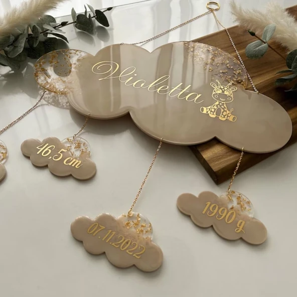 Epoksi Bulut Baby Shower Kapı Süsü Kalıbı - Resim 5