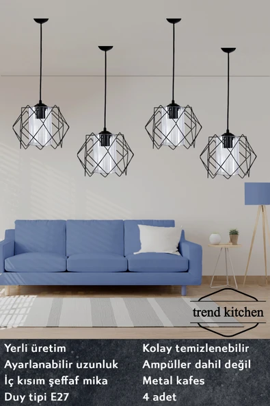 Trend Kitchen 4 Adet Silvano Koza Prizma Sarkıt Salon, Mutfak, Çocuk Odası, Koridor Avize ürün görseli 1