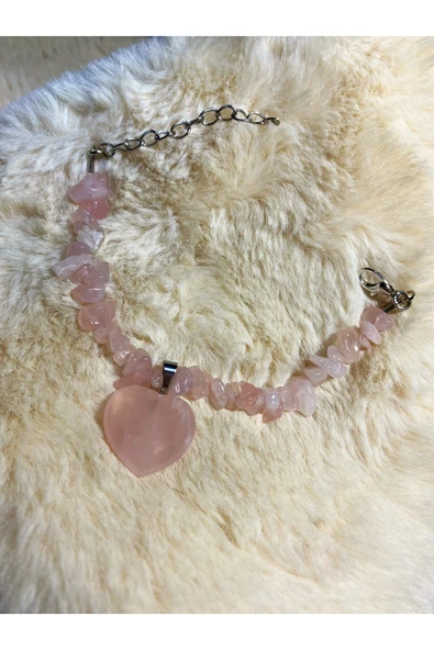 Pembe Kuvars Kalp Uçlu Kırıktaş Doğal Taş Bileklik Tky0295 ürün görseli 1