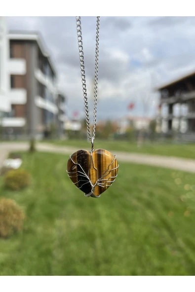 Kaplangözü Telli Büyük Kalp Doğal Taş Kolye Tky0370 ürün görseli 1