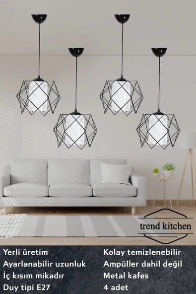 Trend Kitchen 4 Adet Beyaz Mika Camlı Salon Mutfak, Banyo, Yatak Odası, Çocuk Odası Hol, Koridor Aydınlatma Avize ürün görseli 1