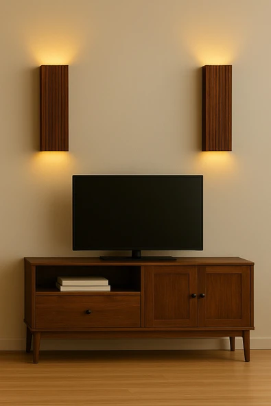 Trend Kitchen Ahşap Dekoratif Otantik Tasarım 2 Adet Otel, Kafe, Restoran, Balkon Pilli Led Aplik ürün görseli 1
