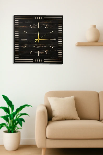 Trend Kitchen Carre Boise Model Dekoratif Kare Ahşap Duvar Saati ürün görseli 1