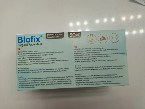 BİOFİX YÜZ MASKESİ 50 ADETLİ  mavi - Resim 3