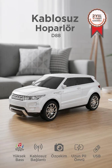 Bluetooth Hoparlör Suv Araba Tasarımlı 16W FM USB Selfie Speaker D88 Beyaz ürün görseli 1