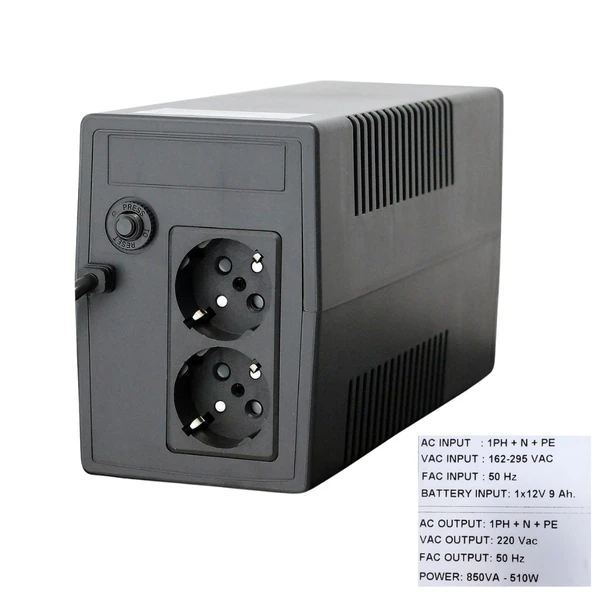 UPSET Microactive 850VA UPS | 510W | 1×9Ah | Line Interactive | AVR | 2 Priz - Resim 2