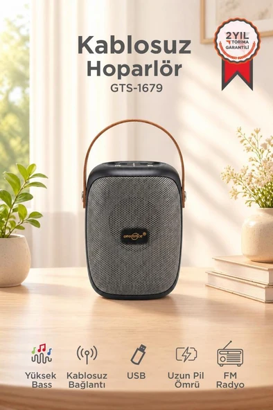 Bluetooth Hoparlör Rgb Işıklı FM Radyo Kablosuz Taşınabilir Speaker GTS-1679 Siyah ürün görseli 1