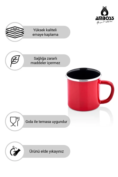 Crispella Emaye Kupa Bardak – Kırmızı - Resim 4