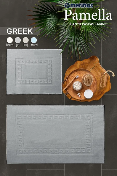 Merinos Pamella 2 Li Banyo Paspas Takımı Greek Gri ürün görseli 1