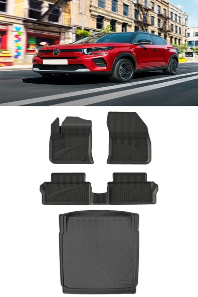 Sahler Citroen C3 Elektrikli 2025 ve Sonrası 4.5D Paspas Rizline 3D Sabit Zemin Bagaj Havuzu Set ürün görseli 1