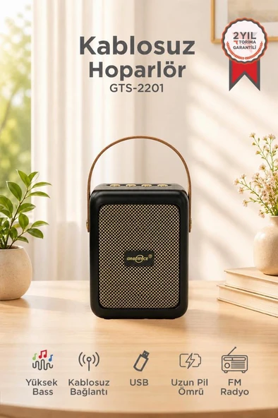 Bluetooth Speaker Kablosuz Hoparlör  USB Girişli Şarjlı Hoparlör GTS-2201 Siyah ürün görseli 1