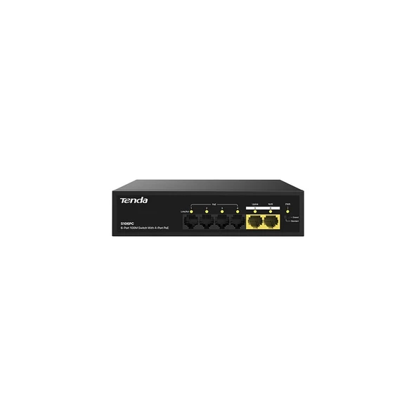 Tenda S106PC 4 Port Poe 10/100 2 Port 10/100 Uplink Yönetilemez 55W Poe Switch ürün görseli 1