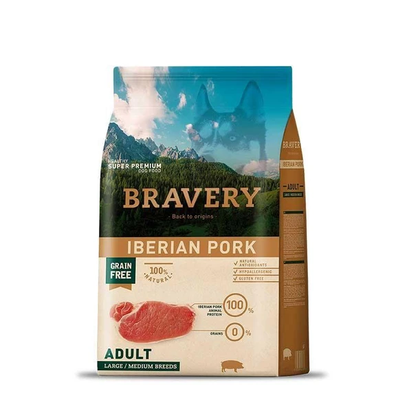 Bravery Tahılsız Iberya Domuzlu Büyük/Orta Irk Köpek Maması 4 Kg ürün görseli 1