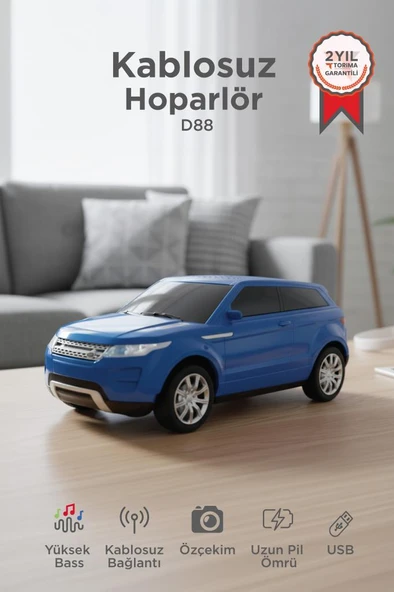 Bluetooth Hoparlör Suv Araba Tasarımlı 16W FM USB Selfie Speaker D88 Mavi ürün görseli 1