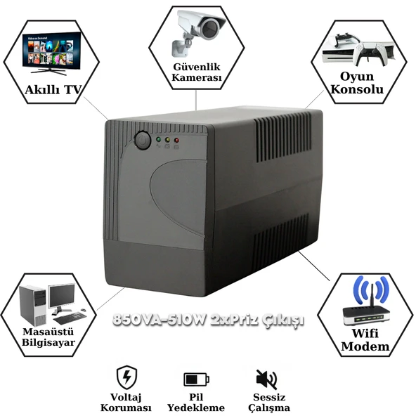UPSET Microactive 850VA UPS | 510W | 1×9Ah | Line Interactive | AVR | 2 Priz ürün görseli 1