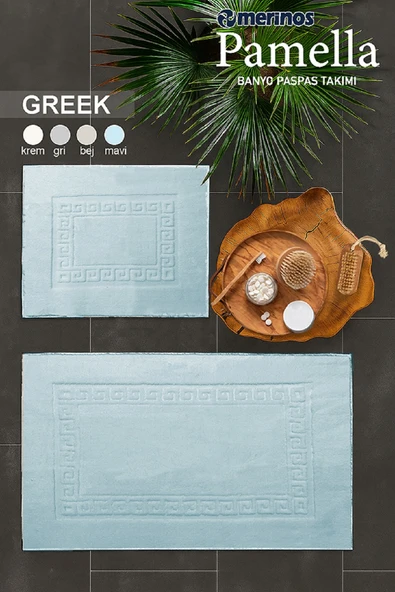 Merinos Pamella 2 Li Banyo Paspas Takımı Greek Mavi ürün görseli 1
