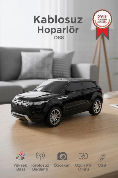 Bluetooth Hoparlör Suv Araba Tasarımlı 16W FM USB Selfie Speaker D88 Siyah ürün görseli 1