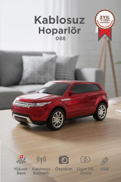 Bluetooth Hoparlör Suv Araba Tasarımlı 16W FM USB Selfıe Speaker D88 Kırmızı ürün görseli 1