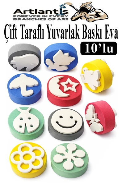 Eva Sünger Baskı Seti 10 lu Çift Yönlü Yuvarlak 1 Paket 20 Çeşit Baskı Eva Şekilli Sünger Boya Damga Okul Öncesi Kreş ürün görseli 1