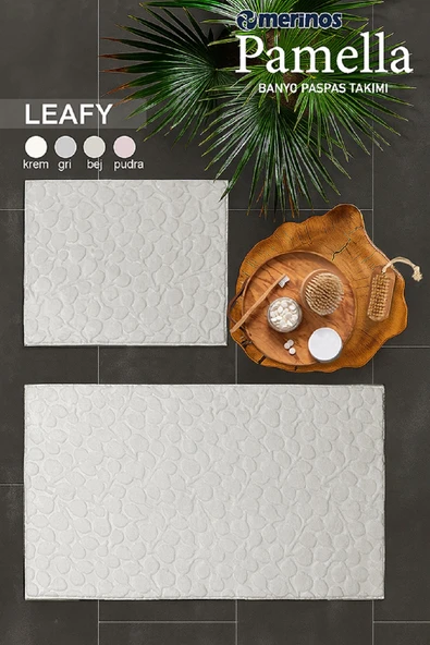 Merinos Pamella 2 Li Banyo Paspas Takımı Leafy Krem ürün görseli 1