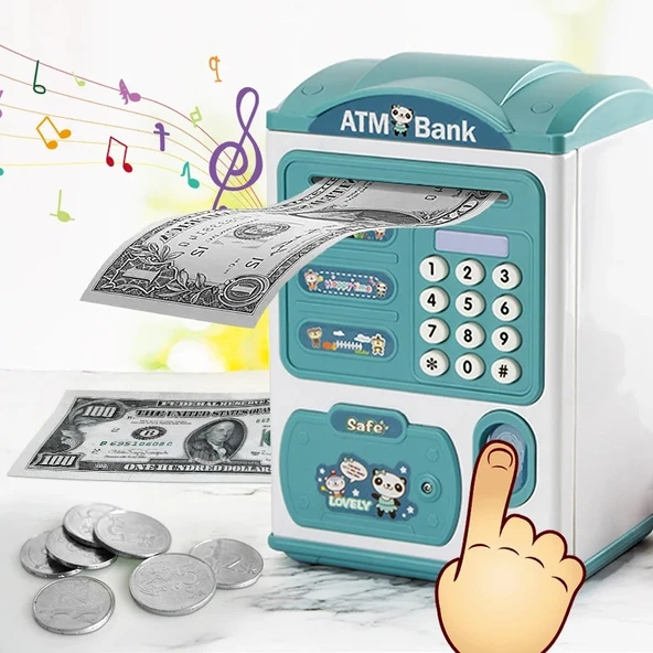 TechTic Kumbara Elektronik Kasa  Dijital Para Biriktirme Kasası Mini Atm Makinesi Şifreli Atm Kumbara Sticker Hediye ürün görseli 1