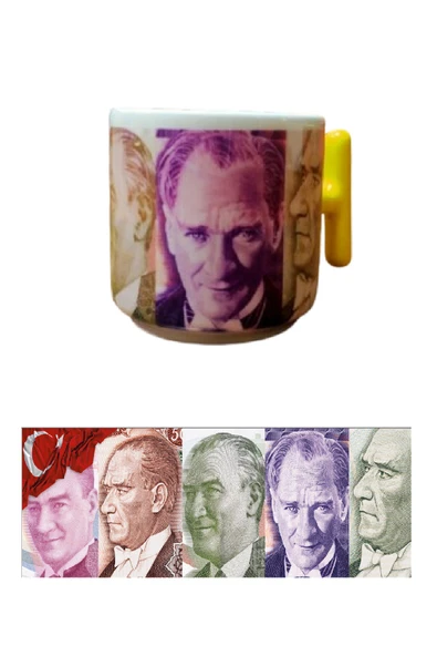 Mustafa Kemal Atatürk Baskılı T Saplı Porselen Hediyelik Kupa Bardak ürün görseli 1