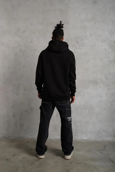 3 İplik Kapşonlu Sweatshirt - Siyah - Resim 3