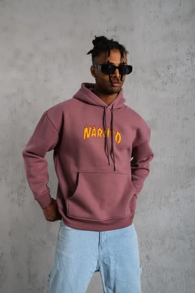 Erkek Baskılı Sweat Kapüşonlu - Gül Kurusu ürün görseli 1