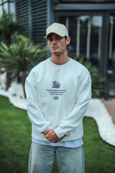 Kışlık Bisiklet Yaka Ön Ve Arka Baskılı SweatShirt - Beyaz 8381520 ürün görseli 1