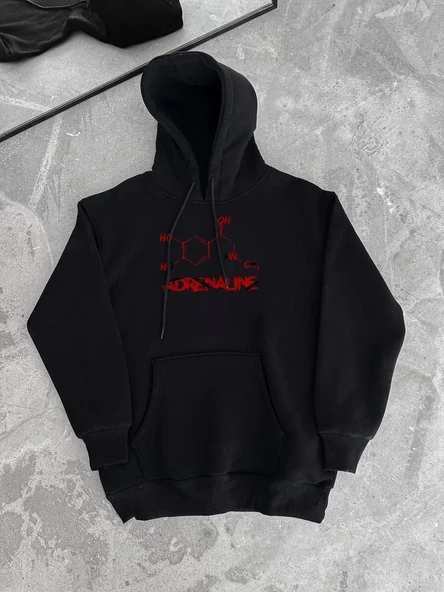 Kışlık Uzun Kol Kapüşonlu SweatShirt - Siyah ürün görseli 1