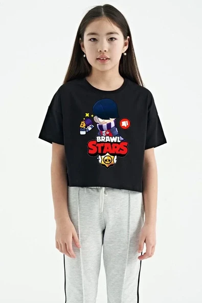 Unisex Bisiklet Yaka Kısa Kol Baskılı Çocuk T-Shirt - Siyah 8381350 ürün görseli 1
