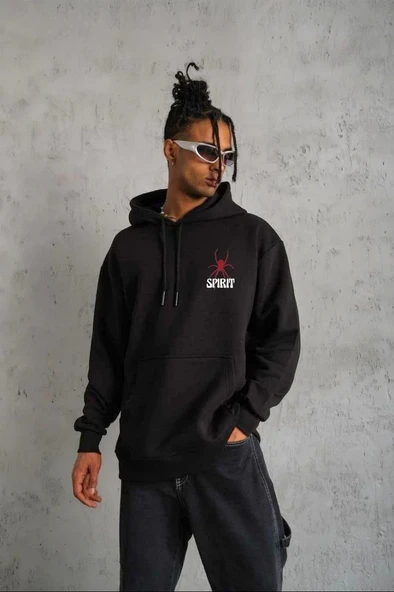 ERKEK Kapşonlu Baskılı Sweetshirt - Siyah 8381438 ürün görseli 1