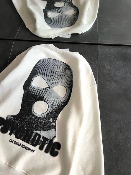 Kışlık Bisiklet Yaka Baskılı SweatShirt - Beyaz 8381587 ürün görseli 1