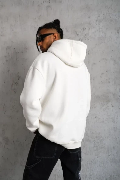 3 İplik Kapşonlu Sweatshirt - Beyaz - Resim 2
