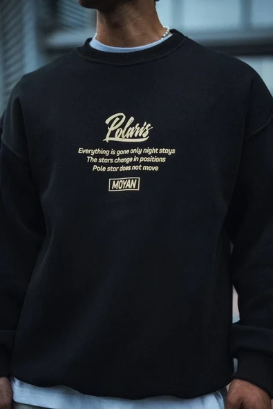 Kışlık Bisiklet Yaka Ön Ve Arka Baskılı SweatShirt - Siyah 8381521 ürün görseli 1