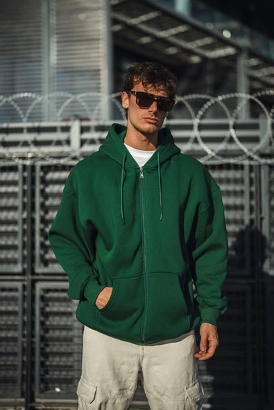 Oversize Tam Fermuarlı Uzun Kol Hırka - Haki 8381533 ürün görseli 1