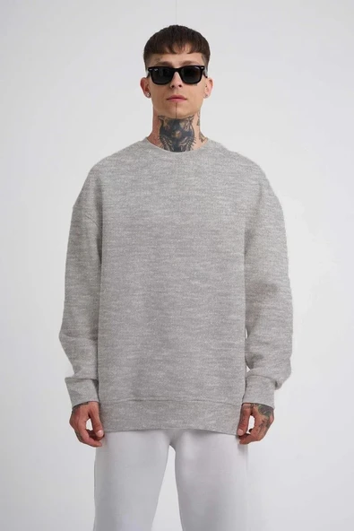 ERKEK Biskilet Yaka Üç İplik SweatShirt - Gri ürün görseli 1