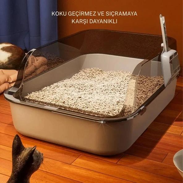TechTic Yavru Kediler İçin Yarı  Kapalı Kedi Tuvaleti Kürek Hediyeli ürün görseli 1
