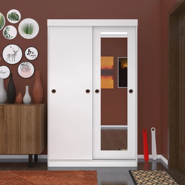 Kenzlife ayakkabılık vakkas aynalı mat beyaz 180*110*40 suntalam 40 çift ayakkabı kapasitesi ürün görseli 1