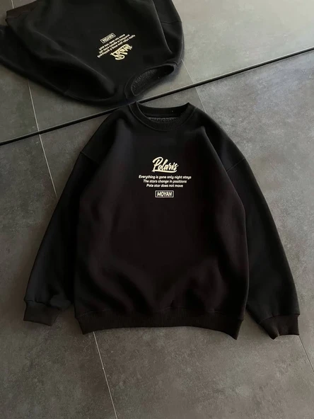 Kışlık Bisiklet Yaka Ön Ve Arka Baskılı SweatShirt - Siyah 8381565 ürün görseli 1