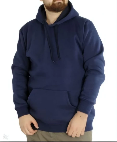 Erkek Uzun Kol Kapşonlu Basic Sweatshirt hoodie - Lacivert ürün görseli 1