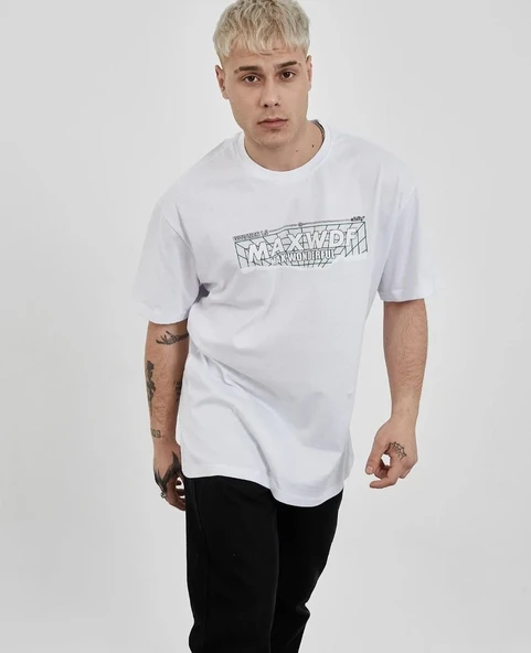 Erkek  Bisiklet Yaka Baskılı Oversize T-Shirt - Beyaz 8381227 ürün görseli 1