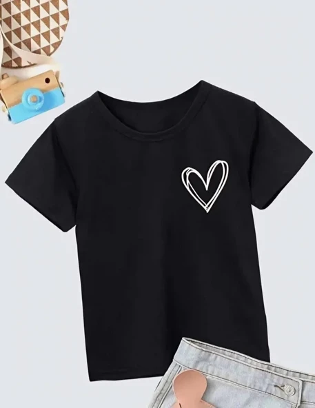 Kız Çocuk Bisiklet Yaka Baskılı T-Shirt - Siyah 8380726 ürün görseli 1