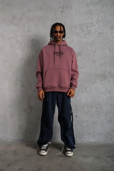Erkek Paradise Baskılı Kapüşonlu Sweat - Gül Kurusu - Resim 4