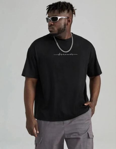 ERKEK  Baskılı Oversize T-Shirt - Siyah ürün görseli 1