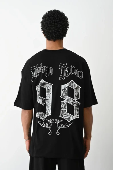 erkek Baskılı Oversize T-Shirt - Siyah 8380624 ürün görseli 1