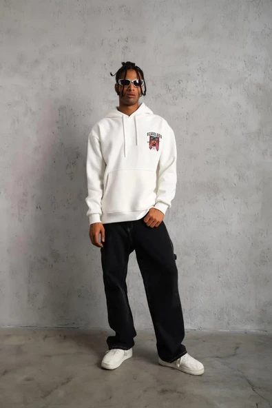 Erkek SCHOOL BOY Baskılı Kapüşonlu Sweat - Beyaz - Resim 4